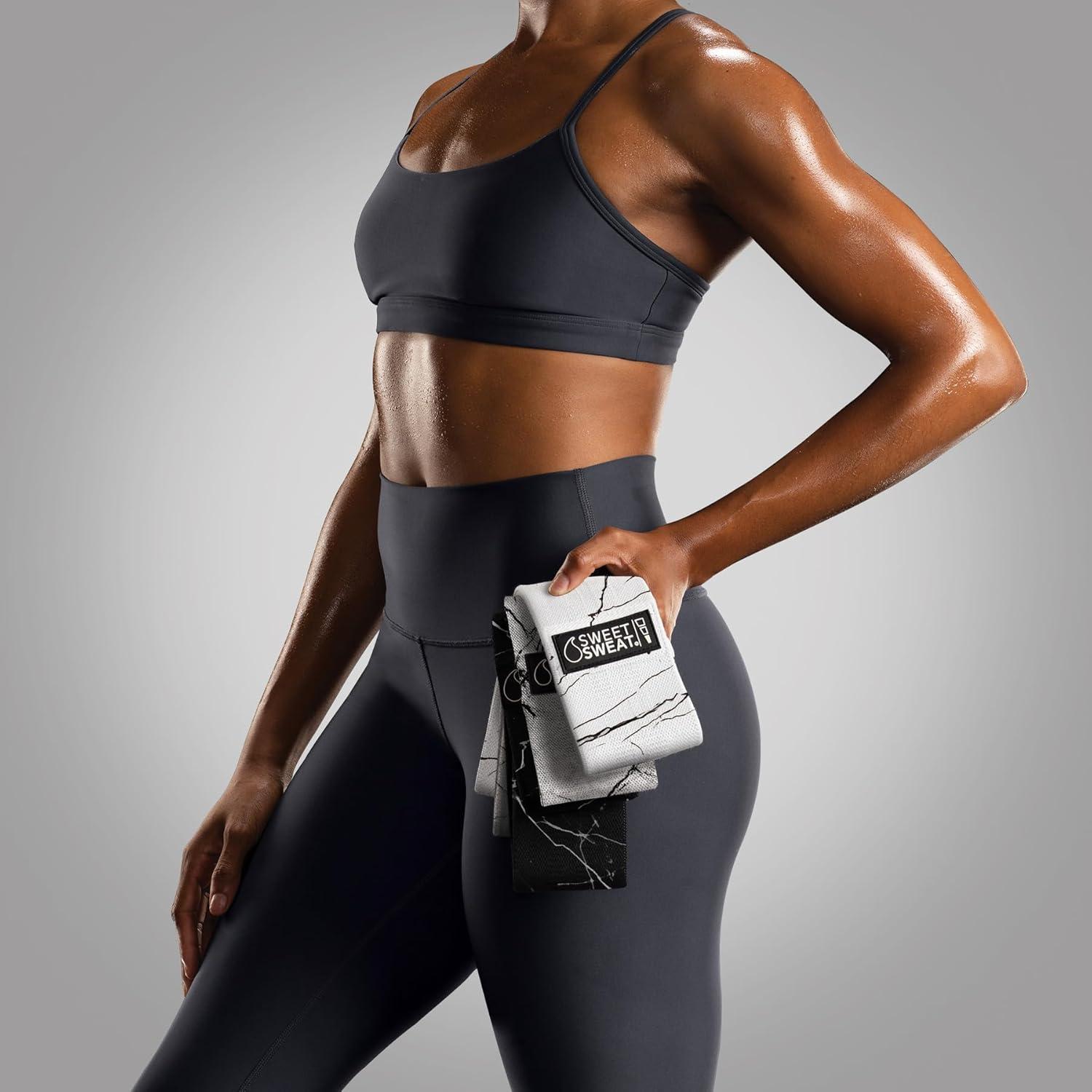 imageSweet Sweat Hip Bands with 3 Levels of Resistance  NonSlip Fabric Booty Bands for Squats ampamp Lunges  Includes Free Mesh Carrying BagMarble Hip Bands
