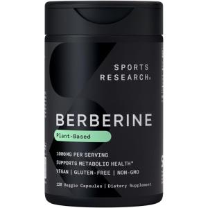 imageSports Research Berberine  Herbal Ayurvedic Metabolic Health Support  500 mg  60 Capsules  Vegan Certified GlutenFree NonGMO120 Count Pack of 1