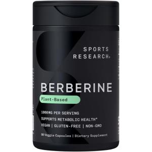 imageSports Research Berberine  Herbal Ayurvedic Metabolic Health Support  500 mg  60 Capsules  Vegan Certified GlutenFree NonGMO60 Count Pack of 1
