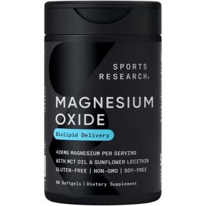 imageSports Research Magnesium Oxide 420mg with Coconut MCT Oil  Magnesium Supplement for Muscle Nerve and Bone Support  GlutenFree NonGMO  90 Softgels