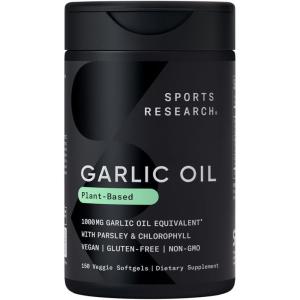 imageSports Research Odorless Garlic Oil Pills 1000mg with Parsley ampamp Chlorophyll  NonGMO Verified Vegan Certified ampamp Gluten Free 150 Plant Gels
