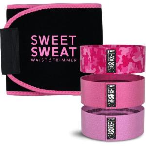 imageSports Research Sweet Sweat Pink Waist Trimmer XL and Hip Bands with 3 Levels of Resistance Pink Bundle