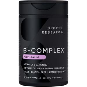 imageSports Research Vitamin BComplex  Full Spectrum of B Vitamins  PlantBased VeganFriendly Formula  60 Veggie Softgels60 Count Pack of 1