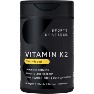 imageSports Research Vitamin K2 as MK7 with Organic Coconut MCT Oil  NonGMO Verified Vegan Certified 60 VeggieSoftgels60 Count Pack of 1