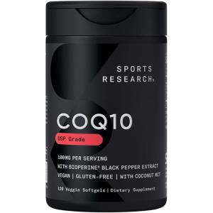 imageSports Research CoQ10 100mg Enhanced wCoconut Oil ampamp Bioperine Black Pepper for Better Absorption  Vegan Certified NonGMO Verified 120 Veggie Softgels120 Count Pack of 1