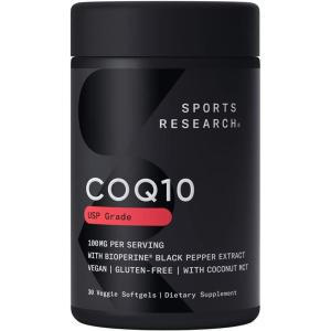 imageSports Research CoQ10 100mg Enhanced wCoconut Oil ampamp Bioperine Black Pepper for Better Absorption  Vegan Certified NonGMO Verified 120 Veggie Softgels30 Count Pack of 1
