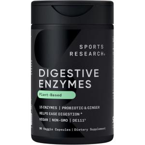 imageSports Research Digestive Enzymes with Probiotics ampamp Ginger  Plant Based for Dairy Protein Sugar ampamp Carbs  NonGMO Verified ampamp Vegan Friendly 90 Veggie Capsules