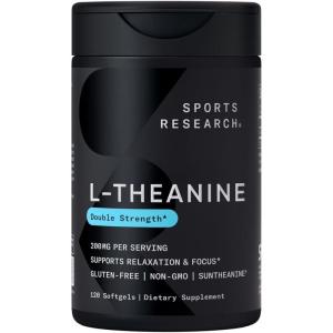 imageSports Research Double Strength LTheanine Supplement  Suntheanine Softgels for Focus Relaxation ampamp Alertness  NonDrowsy Support Made with Coconut Oil NonGMO ampamp Gluten Free  200mg 60 Count120 Count Pack of 1