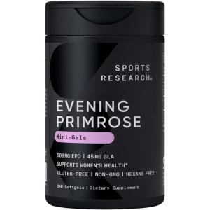 imageSports Research Evening Primrose Oil 1300mg ColdPressed with No fillers or Artificial Ingredients NonGMO Tested  Gluten and Soy Free 120 Liquid Softgels240 Count Pack of 1