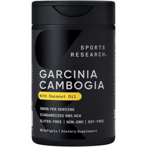 imageSports Research Garcinia Cambogia Extract 60 HCA with Extra Virgin Organic Coconut Oil  NonGMO Soy ampamp Gluten Free 180 Liquid Softgels180 Count Pack of 1