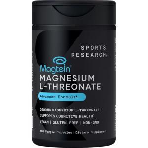 imageSports Research Magtein Magnesium LThreonate Capsules  Magnesium Supplement for Memory Focus ampamp Cognition  Magnesium L Threonate Supports Brain Health Sleep ampamp Mood  2000mg 90 Capsules for Adults180 Count Pack of 1