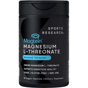 imageSports Research Magtein Magnesium LThreonate Capsules  Magnesium Supplement for Memory Focus ampamp Cognition  Magnesium L Threonate Supports Brain Health Sleep ampamp Mood  2000mg 90 Capsules for Adults90 Count Pack of 1