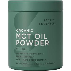 imageSports Research Organic MCT Oil Powder  Keto ampamp Vegan MCTs C8 C10 from Coconuts  Fatty Acid Brain ampamp Body Fuel NonGMO ampamp Gluten Free  Unflavored Perfect in Coffee Tea ampamp Protein Shakes  106 oz106 Ounce Pack of 1