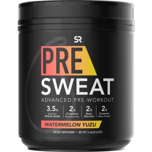 imageSports Research PreSweat Advanced PreWorkout Energy Powder  9 Essential Amino Acids Organic Caffeine  Ltheanine Creatine BetaAlanine Acetyl LCarnitine Tart Cherry Watermelon Yuzu 1446oz