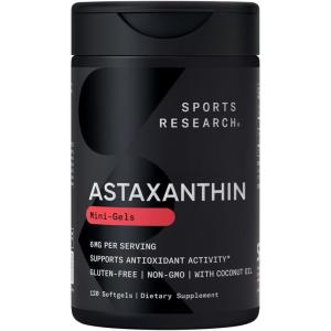 imageSports Research Triple Strength Astaxanthin Supplement 6mg with Organic Coconut Oil for Antioxidant Activity Skin ampamp Eye Health Support  NonGMO Verified ampamp Gluten Free  120 Softgels120 Count Pack of 1