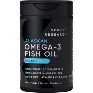 imageSports Research Triple Strength Omega 3 Fish Oil  Burpless Fish Oil Supplement wEPA ampamp DHA Fatty Acids from Wild Alaskan Pollock  Heart Brain ampamp Immune Support for Men ampamp Women  1250 mg 240 ct120 Count Pack of 1
