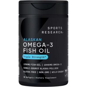 imageSports Research Triple Strength Omega 3 Fish Oil  Burpless Fish Oil Supplement wEPA ampamp DHA Fatty Acids from Wild Alaskan Pollock  Heart Brain ampamp Immune Support for Men ampamp Women  1250 mg 240 ct30 Count Pack of 1