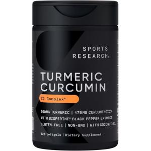 imageSports Research Turmeric Curcumin C3 Complex  Softgels with Bioperine Black Pepper Extract ampamp Organic Coconut Oil Standardized 95 Curcuminoids  NonGMO Verified ampamp Gluten Free  500mg 120 Count120 Count Pack of 1