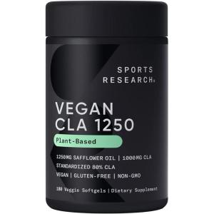 imageSports Research Vegan CLA  1250mg with Active Conjugated Linoleic Acid for Men ampamp Women  NonGMO Soy ampamp Gluten Free  80 90 Softgels180 Count Pack of 1