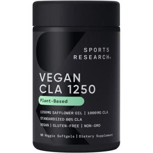 imageSports Research Vegan CLA  1250mg with Active Conjugated Linoleic Acid for Men ampamp Women  NonGMO Soy ampamp Gluten Free  80 90 Softgels90 Count Pack of 1