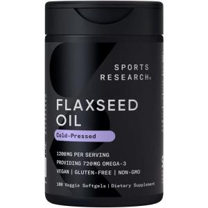 imageSports Research Vegan Flaxseed Oil 1200mg Herbal Supplement with PlantBased ALA Omega 3  Vegan Certified ampamp NonGMO Verified  Gluten Soy ampamp Carrageenan Free 180 Veggie Softgels180 Count Pack of 1