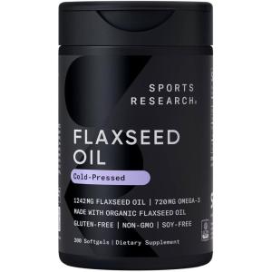 imageSports Research Vegan Flaxseed Oil 1200mg Herbal Supplement with PlantBased ALA Omega 3  Vegan Certified ampamp NonGMO Verified  Gluten Soy ampamp Carrageenan Free 180 Veggie Softgels200 Count Pack of 1