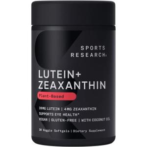 imageSports Research Vegan Lutein  Zeaxanthin 20mg with Organic Coconut Oil for Better Absorption  Supports Vision ampamp Eye Health  Vegan Certified ampamp NonGMO Verified 120 Softgels30 Count Pack of 1