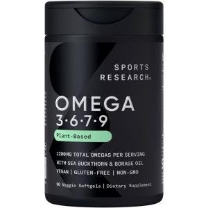 imageSports Research Vegan Omega3 with Vitamin D3 Softgels  1020mg Omega3 ampamp 5000iu D3 Supplement  Fish Oil Alternative with Vitamin D  PlantBased Support from Algae Oil  60 Veggie Softgels forVegan Omega 369