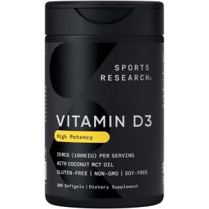 imageSports Research Vitamin D3 1000iu 25mcg Infused with Coconut Oil  Immune ampamp Bone Support  NonGMO Verified Soy ampamp Gluten Free 360 Mini Liquid Softgels360 Count Pack of 1