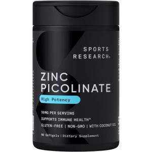 imageSports Research Zinc Picolinate 50mg with Organic Coconut Oil  Highly Absorbable Zinc Supplement for Healthy Immune Function  NonGMO Verified Gluten ampamp Soy Free 60 Liquid Softgels60 Count Pack of 1