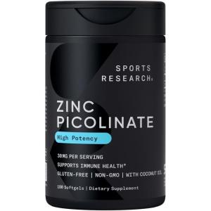 imageSports Research Zinc Picolinate 50mg with Organic Coconut Oil  Highly Absorbable Zinc Supplement for Healthy Immune Function  NonGMO Verified Gluten ampamp Soy Free 60 Liquid Softgels180 Count Pack of 1