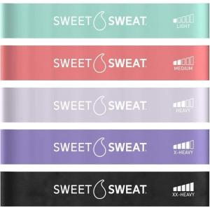 imageSweet Sweat Mini Loop Resistance Bands  Set of 5  Exercise Hip Booty Bands for Squats Lunges Physical Therapy Yoga Pilates Rehab ampamp Home or Gym WorkoutsMulticolor