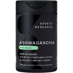 imageSports Research Ashwagandha Softgels with Coconut MCT Oil  Natural Adaptogen Made with Shoden Ashwa for Relaxation Calm ampamp Sleep Support  Gluten Free ampamp Vegan Friendly  60 Count120 Count Pack of 1