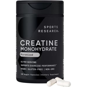 imageSports Research Creatine Monohydrate  Gain Lean Muscle Improve Performance and Strength and Support Workout Recovery  5 g Micronized Creatine  1058 oz120 Count Pack of 1
