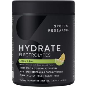 imageSports Research Hydrate Electrolytes Powder Packets  SugarFree ampamp Naturally Flavored with Vitamins Minerals and Coconut Water  Supports Hydration  16 Packets  Variety PackLemon Lime