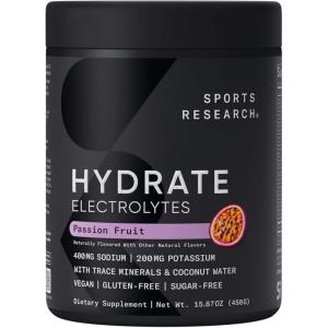 imageSports Research Hydrate Electrolytes Powder Packets  SugarFree ampamp Naturally Flavored with Vitamins Minerals and Coconut Water  Supports Hydration  16 Packets  Variety PackPassion Fruit