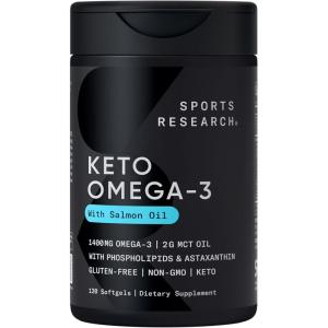 imageSports Research Keto Omega Fish Oil 1400mg  Full Spectrum Omega3 Blend with Astaxanthin ampamp Coconut MCT Oil  Keto Certified Soy ampamp GlutenFree 120 Softgels