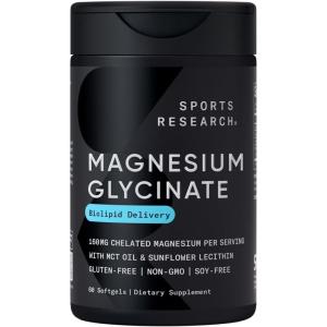imageSports Research Magnesium Glycinate  Supports Restful Sleep ampamp Enzymatic Processes  160 mg Chelated Magnesium  Liquid Softgel  60 Count60 Count Pack of 1