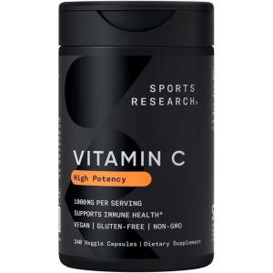 imageSports Research Vitamin C 1000mg  NonGMO Project Verified Ascorbic Acid Vitamin C Supplement for Immune Support ampamp Antioxidant Protection  Vegan Friendly 8 Month Supply 240 CountCapsules