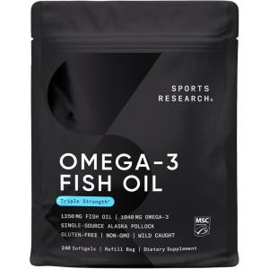 imageSports Research Omega3 Wild Alaskan Cod Liver Oil 1000mg with Vitamins A 1000 IU ampamp D3 400 IU  Burpless Bovine Free NonGMO ampamp MSC Certified Sustainable  120 Softgels240 Count Pack of 1