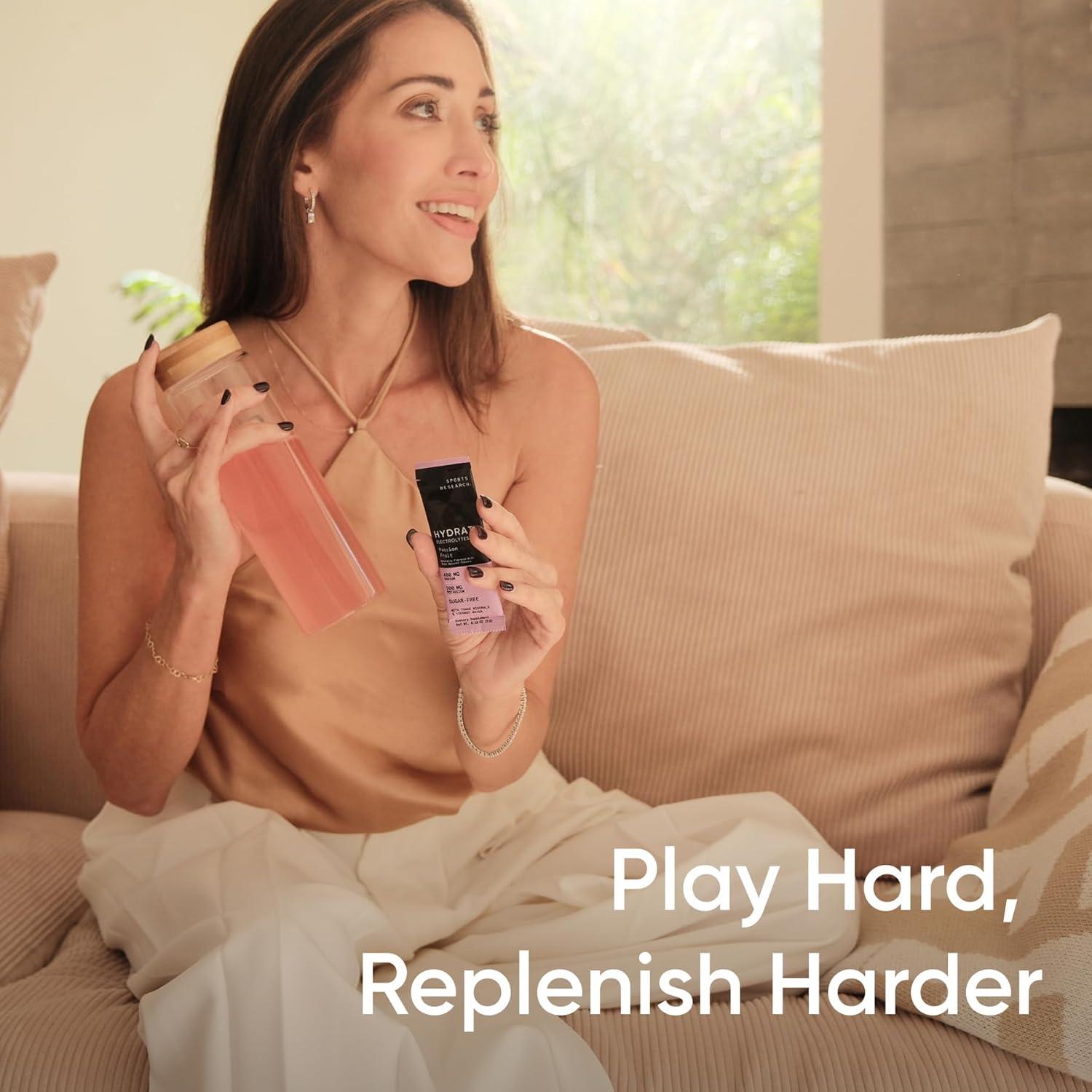 imageSports Research Hydrate Electrolytes Powder Packets  SugarFree ampamp Naturally Flavored with Vitamins Minerals and Coconut Water  Supports Hydration  32 Packets  Variety PackVariety Pack