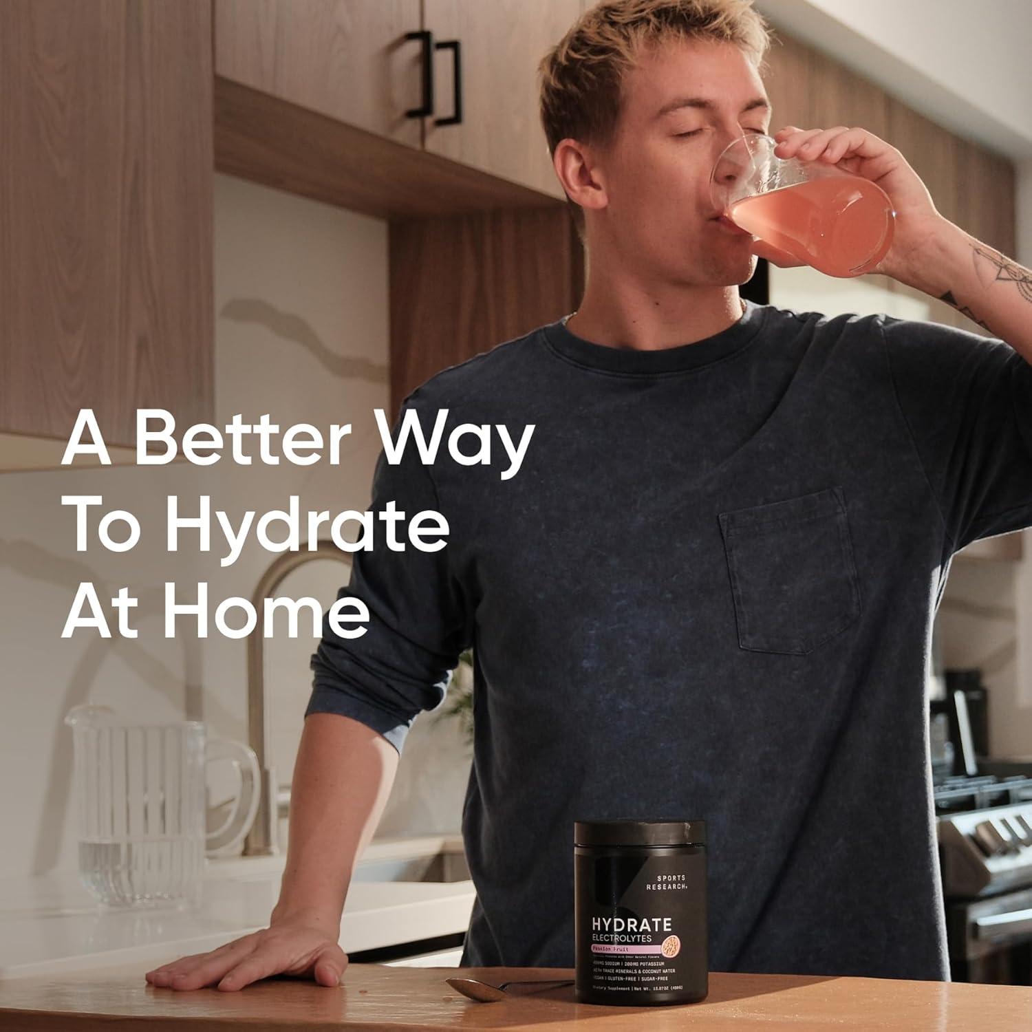 imageSports Research Hydrate Electrolytes Powder Packets  SugarFree ampamp Naturally Flavored with Vitamins Minerals and Coconut Water  Supports Hydration  32 Packets  Variety PackPassion Fruit