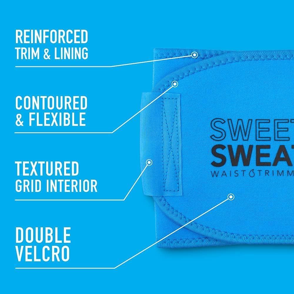 imageSweet Sweat Waist Trimmer for Women and Men  Sweat Band Waist Trainer Belt for High Intensity Training and Gym Workouts 5 Adjustable Sizes Neon Blue