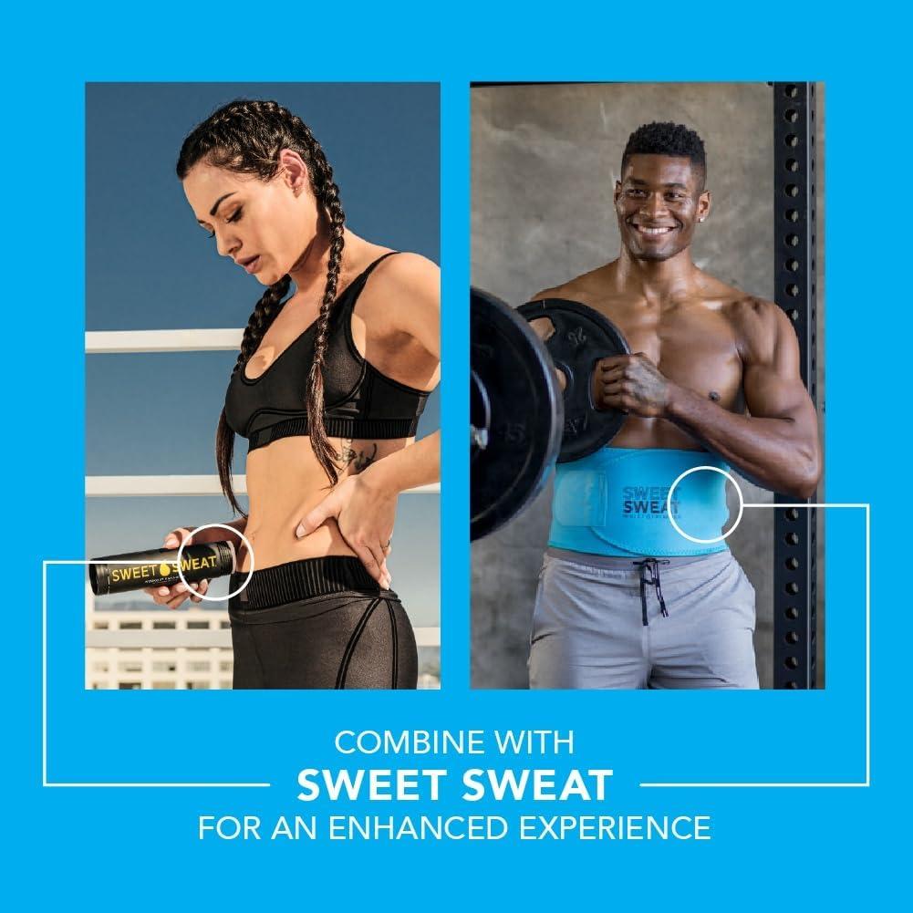 imageSweet Sweat Waist Trimmer for Women and Men  Sweat Band Waist Trainer Belt for High Intensity Training and Gym Workouts 5 Adjustable Sizes Neon Blue