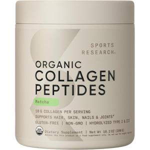 imageSports Research Organic Collagen Powder  Hydrolyzed Type I amp III Collagen Protein  USDA Organic Gluten Free Sustainably Sourced  Dark Chocolate  30 ServingsMatcha Green Tea