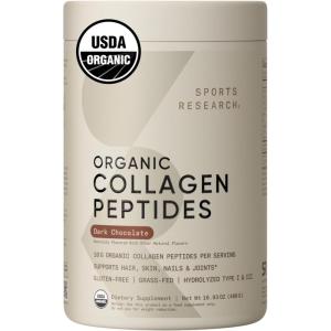 imageSports Research Organic Collagen Powder  Hydrolyzed Type I amp III Collagen Protein  USDA Organic Gluten Free Sustainably Sourced  Dark Chocolate  30 ServingsDark Chocolate